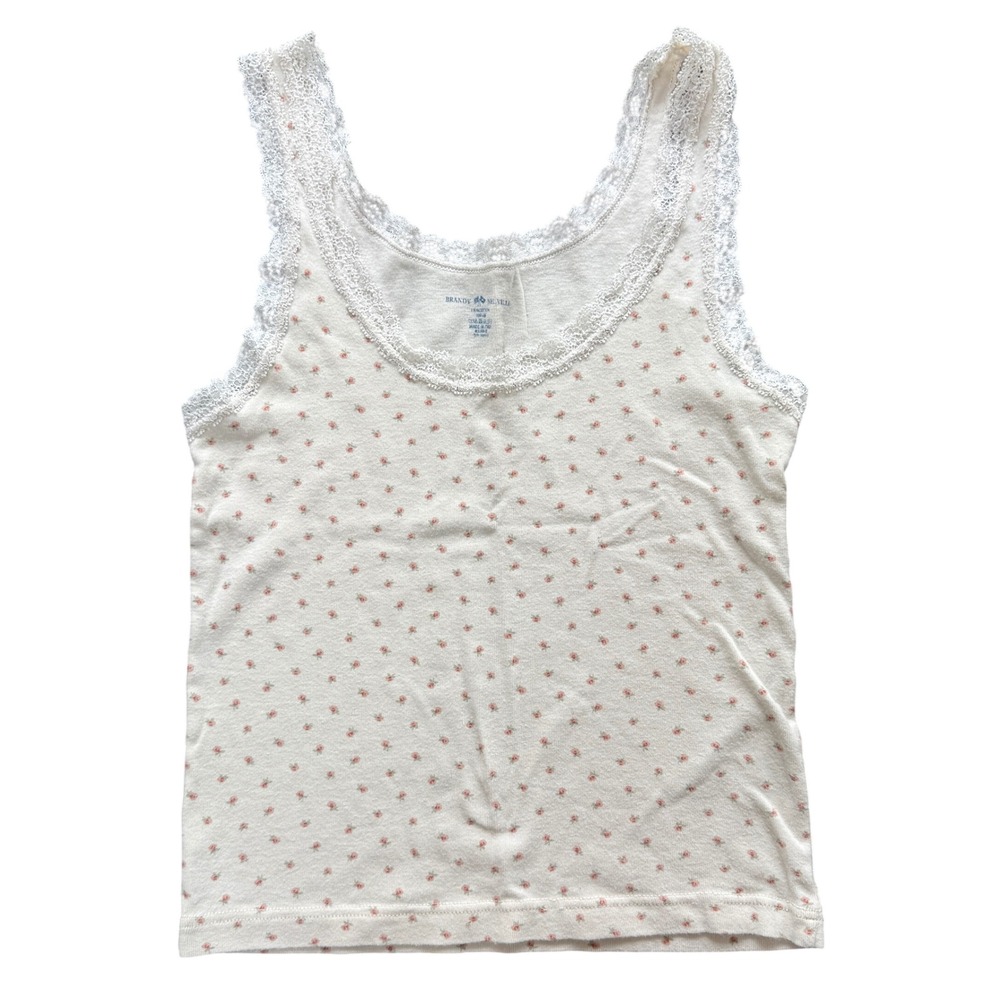 Brandy Melville Tank Top Womens One Size Cream Pink Floral Lace Trim Skylar